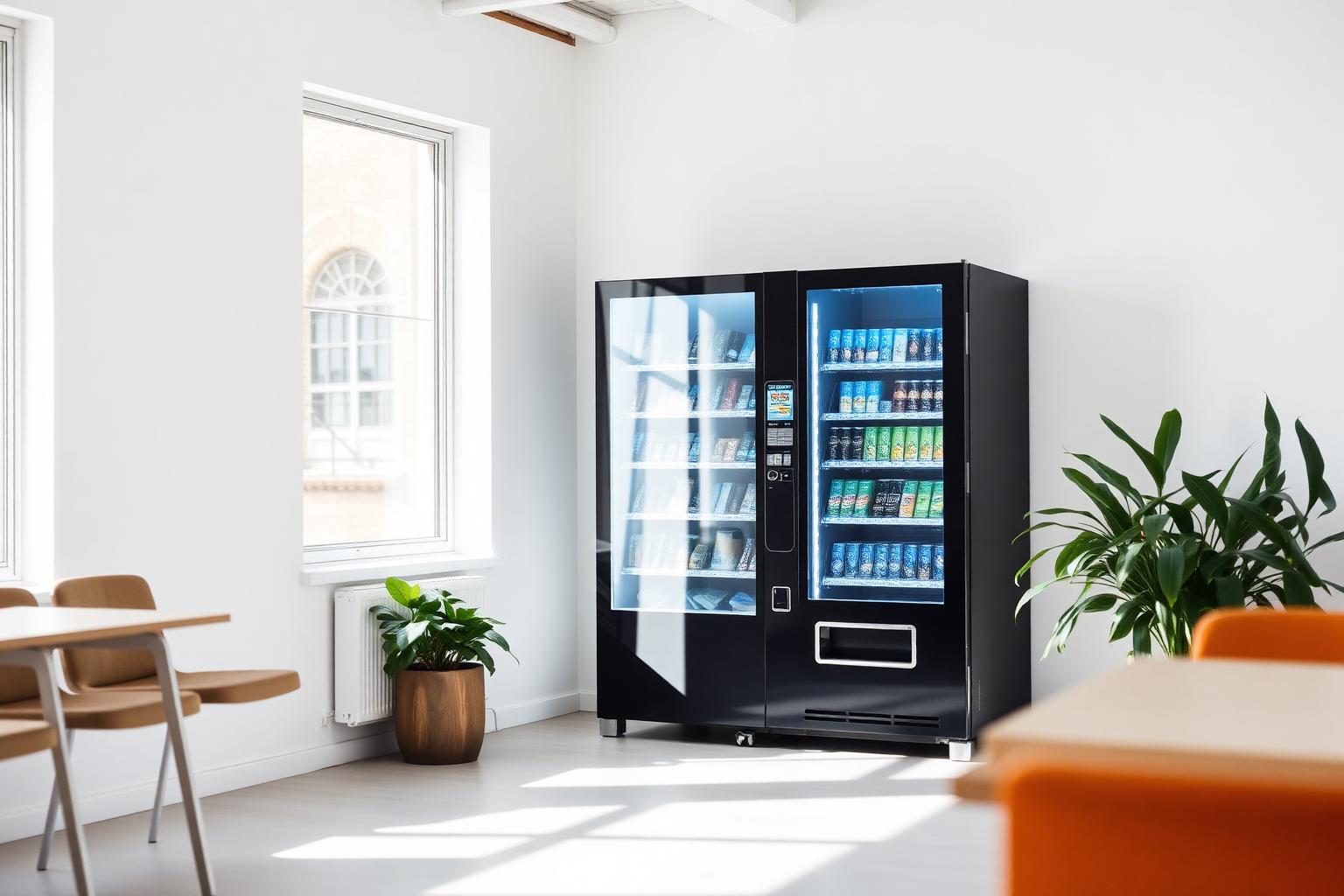 Modern vending machine in a bright office break room